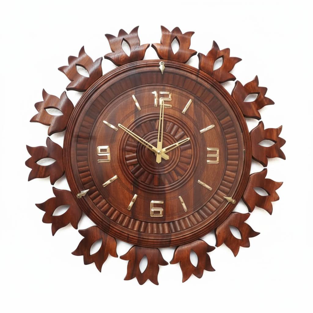 Luxury Hand-Carved Wooden Wall Clock | Premium Decorative Timepiece for Home & Office