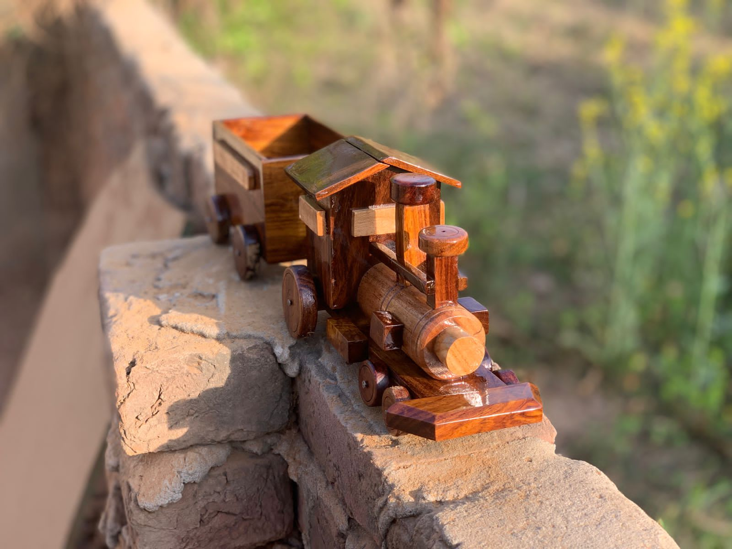 Handcrafted Wooden Steam Train Model – Vintage Locomotive Showpiece