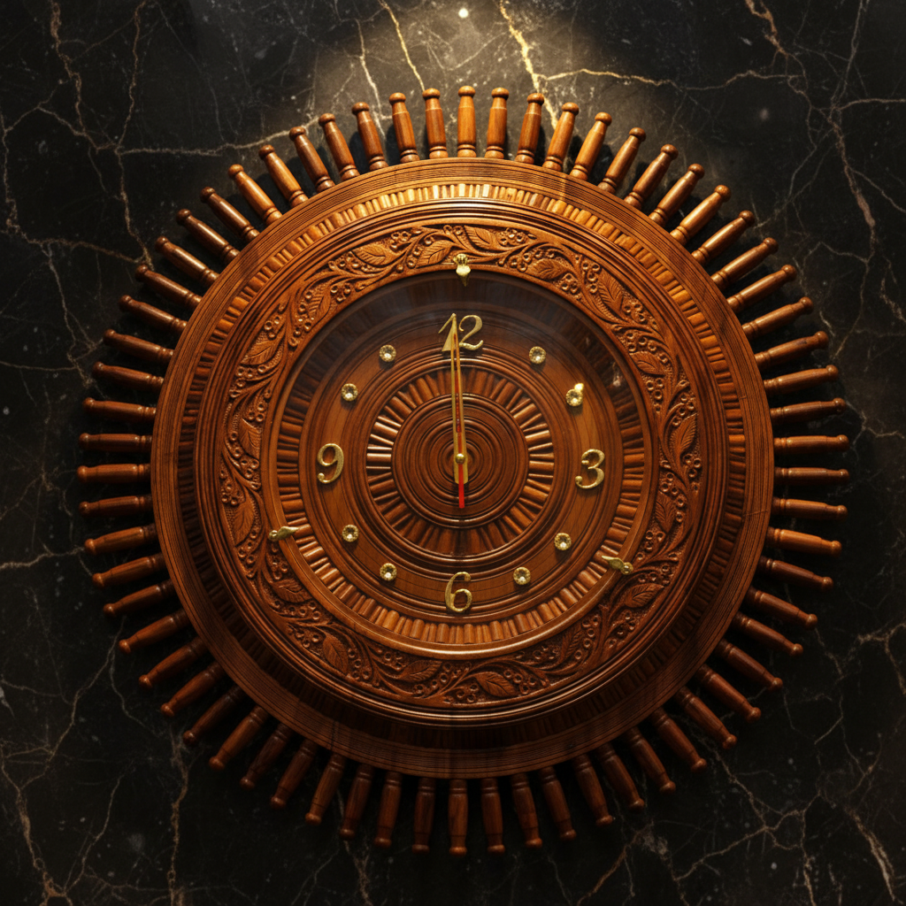 Handcrafted Wooden Wall Clock – Premium Carved Decorative Wall Clock for Living Room, Office & Home Décor