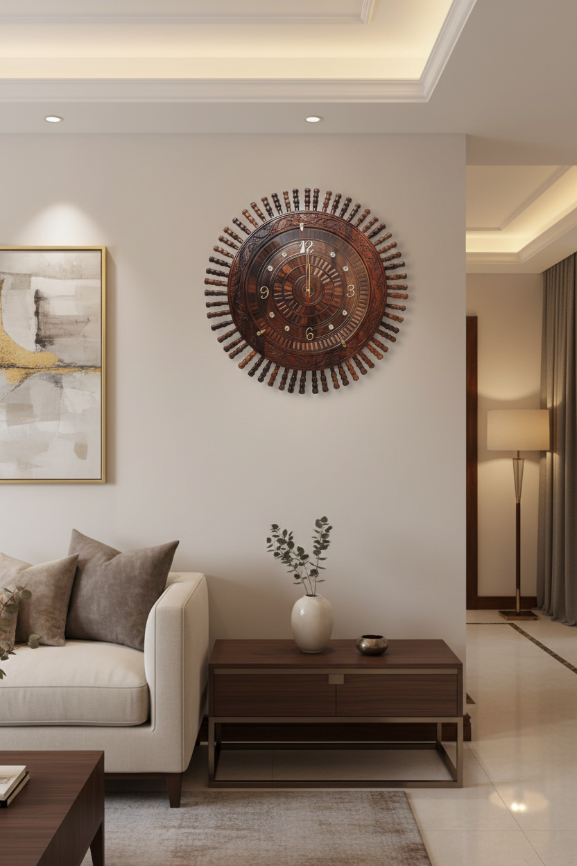 Wall clock mounted on a premium living room wall