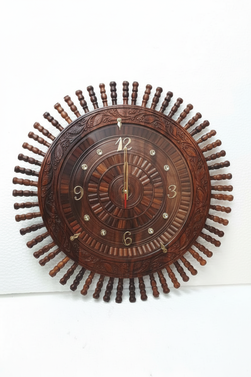 Luxury Hand-Carved Wooden Wall Clock | Premium Decorative Wooden Clock for Home & Office