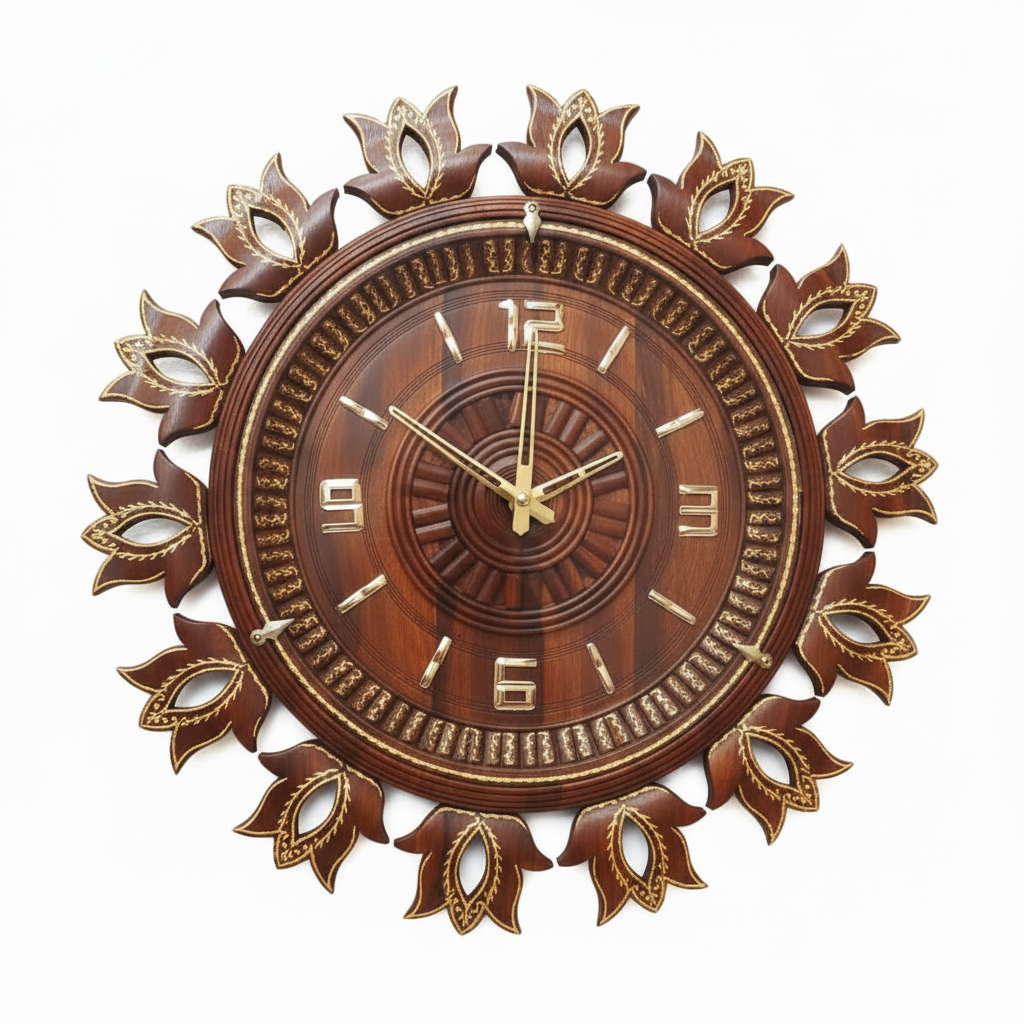 Luxury Hand-Carved Wooden Wall Clock | Premium Decorative Timepiece for Home & Office
