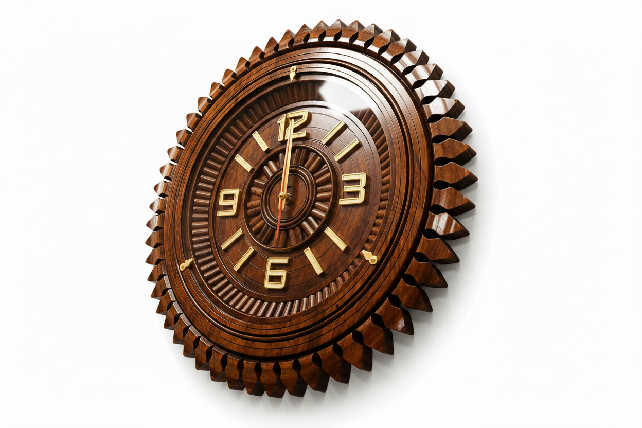 Wooden Wall Clock - Angled View