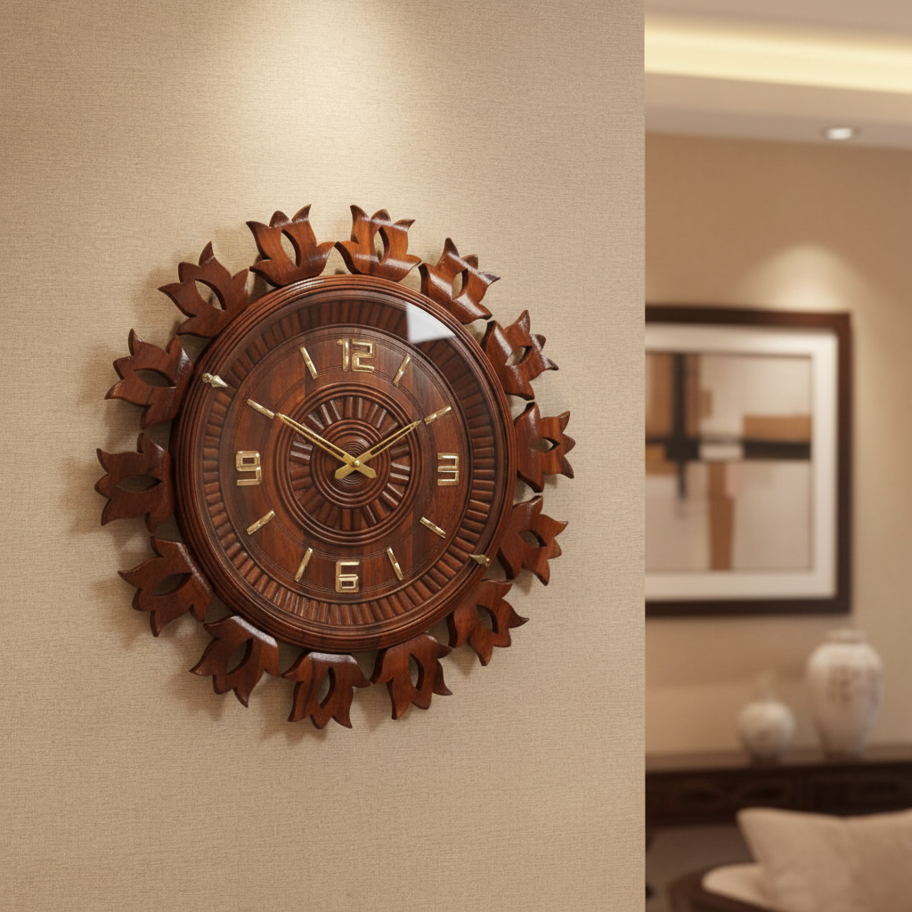 Luxury Hand-Carved Wooden Wall Clock | Premium Decorative Timepiece for Home & Office
