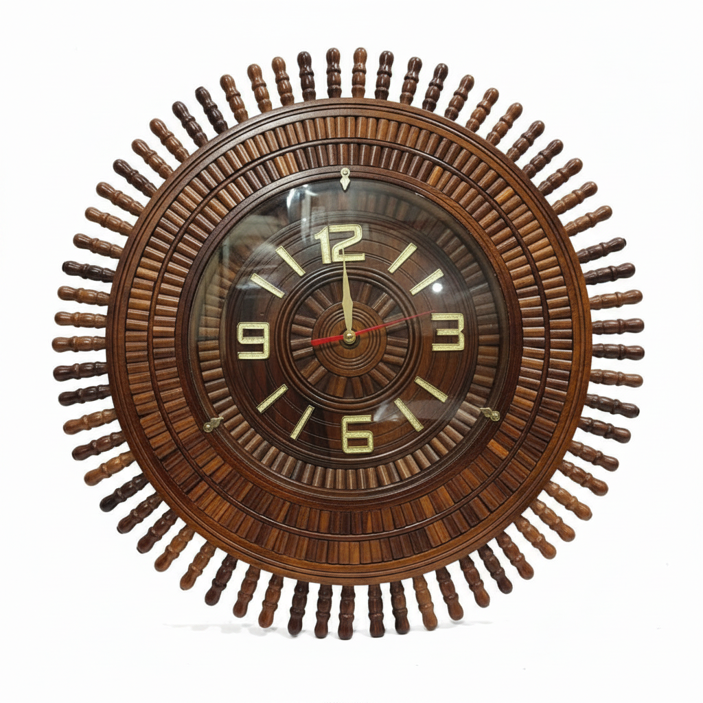 Hand-Carved Wooden Wall Clock | Premium Decorative Wooden Clock for Home & Office 22inch