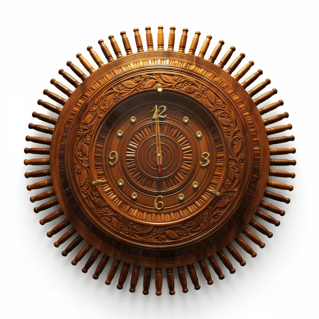Handcrafted Wooden Wall Clock – Premium Carved Decorative Wall Clock for Living Room, Office & Home Décor