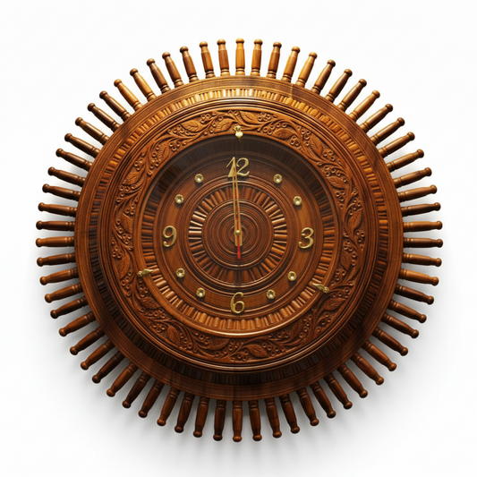 Handcrafted Wooden Wall Clock – Premium Carved Decorative Wall Clock for Living Room, Office & Home Décor