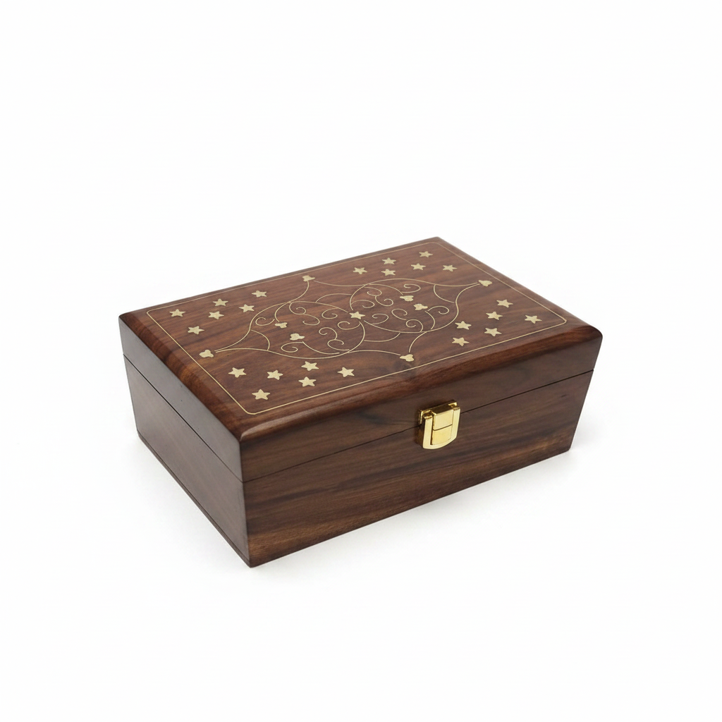 Luxury Handcrafted Wooden Jewelry Box with Red Velvet Interior – Premium Storage Box for Rings, Earrings & Accessories